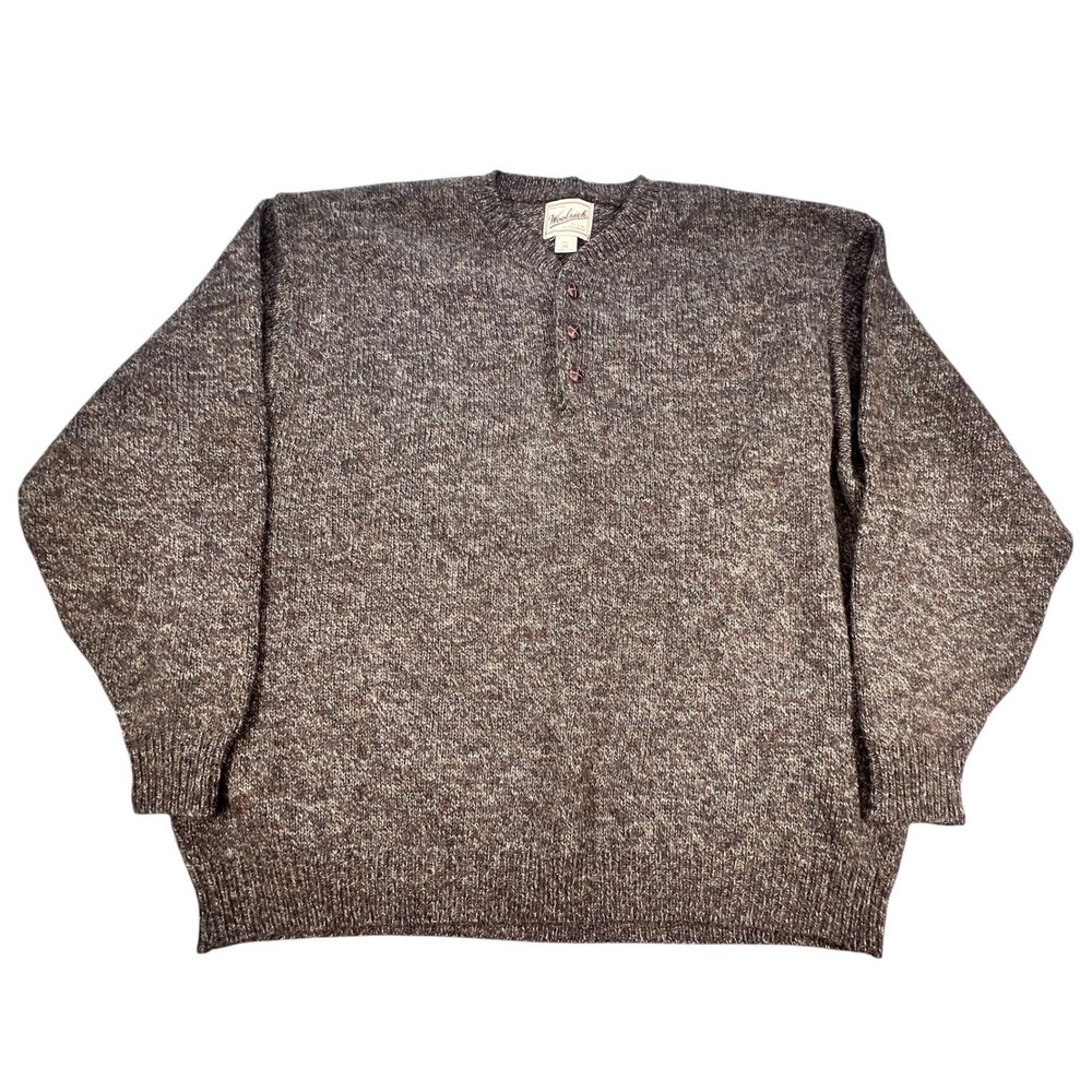 VTG Woolrich Brown Henley Sweater Wool Blend Made in USA Mens 2XL